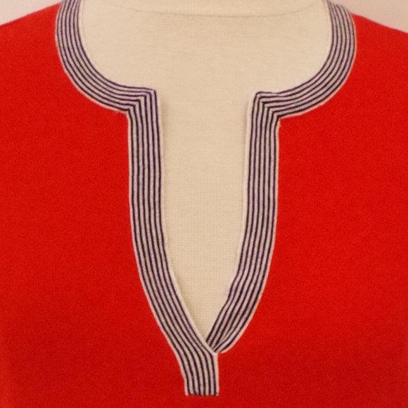 Lauren Ralph Lauren Preppy Red Knit Top w/Striped Neckline- Sz. Sm - Picture 2 of 4